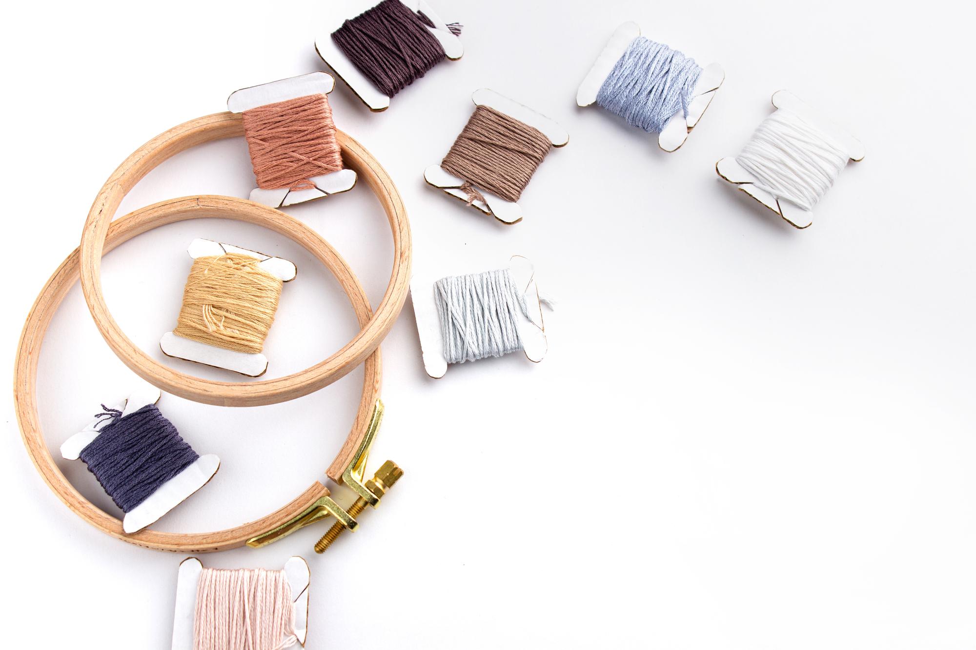 studio bench with threads and hoop